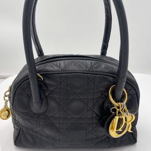 Christian Dior black quilted lambskin bag, gold hardware. Vintage.